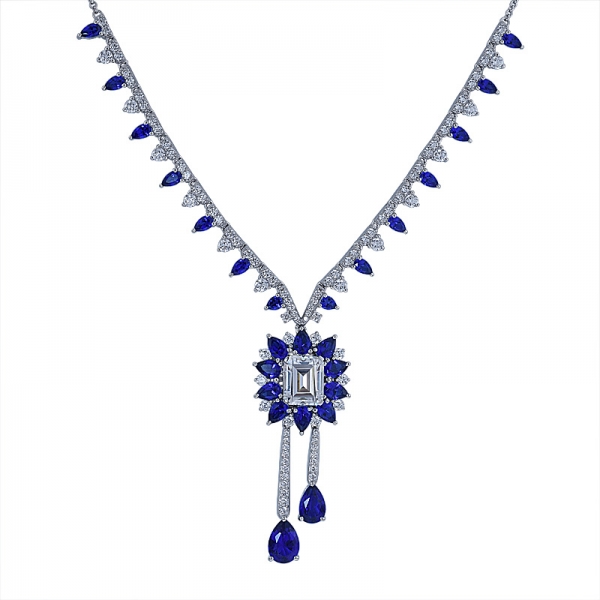 collana di gioielleria raffinata collana di zaffiri blu pera in argento sterling 925 