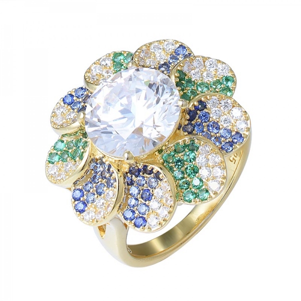 anello in argento sterling all'ingrosso 4.0ct taglio rotondo paraiba blu forma di fiore topazio anello 