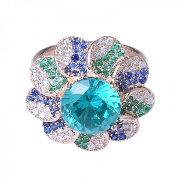 anello in argento sterling all'ingrosso 4.0ct taglio rotondo paraiba blu forma di fiore topazio anello 