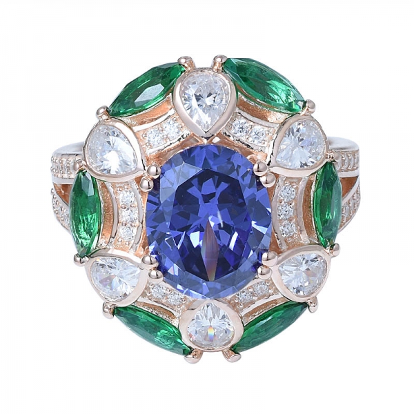 anello d'argento all'ingrosso pietra alla moda cubic zirconia arcobaleno per le donne 