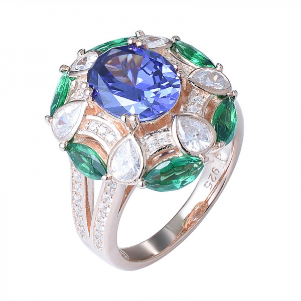 anello d'argento all'ingrosso pietra alla moda cubic zirconia arcobaleno per le donne 