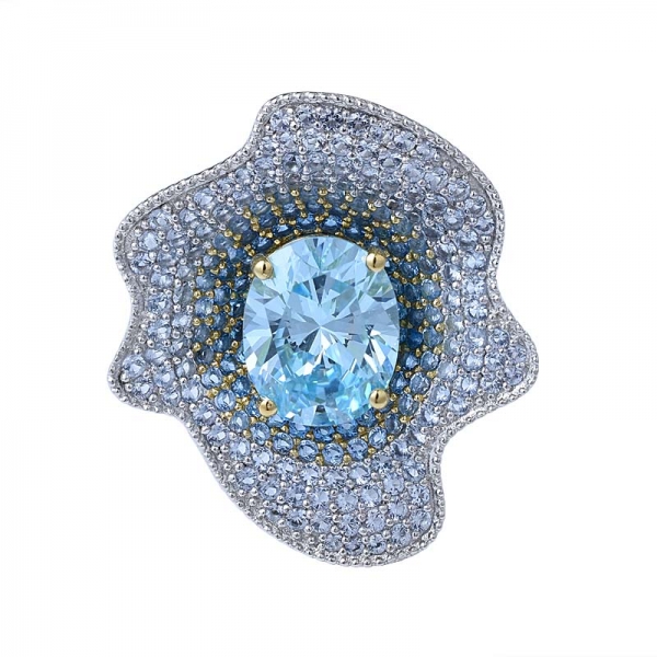 Anello solitario con topazio blu accentuato con diamante a taglio blu ovale da 3,0 ct 