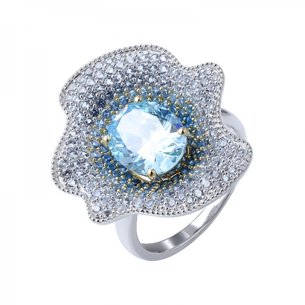 Anello solitario con topazio blu accentuato con diamante a taglio blu ovale da 3,0 ct 
