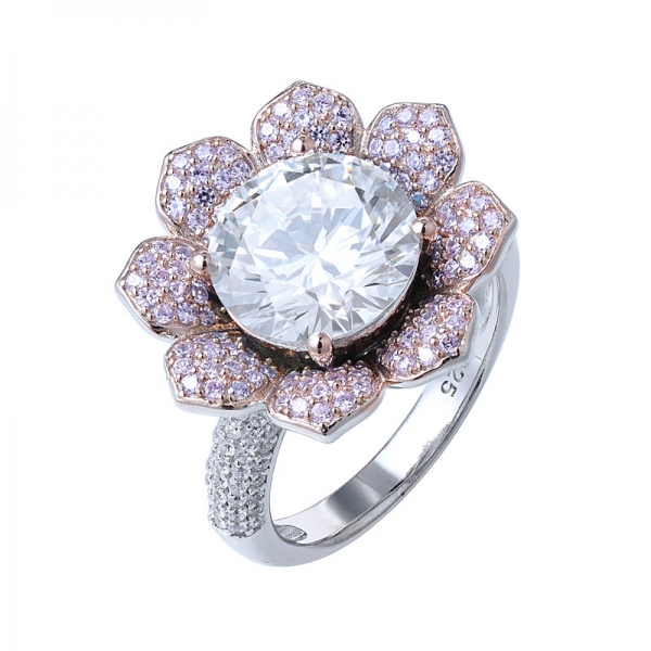 Nuovo design di stile del fiore 10.0 mm Tonda del centro bianco cz anello di fidanzamento con diamante 