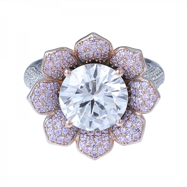 Nuovo design di stile del fiore 10.0 mm Tonda del centro bianco cz anello di fidanzamento con diamante 