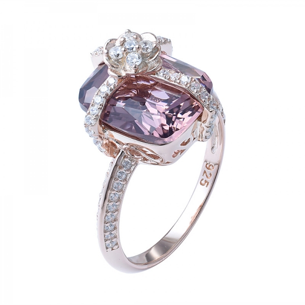 Taglio Princess Morganite Principale in pietra anello in Argento per le Donne Classico Argento set di gioielli 