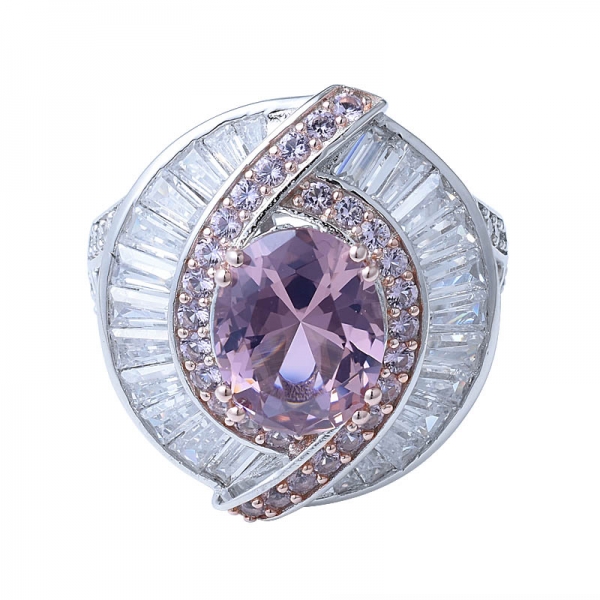 gioielli bianco cz 3.0 ct morganite rosa 2-Tone placcatura donna, anello in argento 925 anello d'argento 