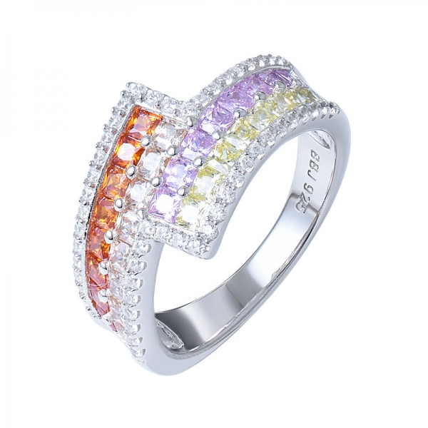 multi color arcobaleno cz anello in argento set di gioielli 