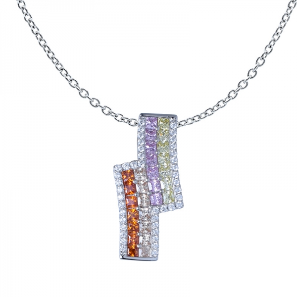 multi color arcobaleno cz Ciondolo in argento gioielli set 