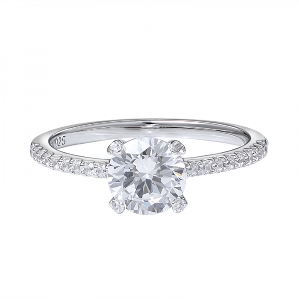 925 argento sterlina classico 1ct rotondo cz diamante spianare impostazione anelli di fidanzamento 