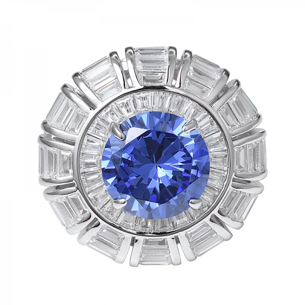 Creato Royal Blu Tanzanite & taglio Baguette di Diamanti Anello In Oro Bianco 18KT 