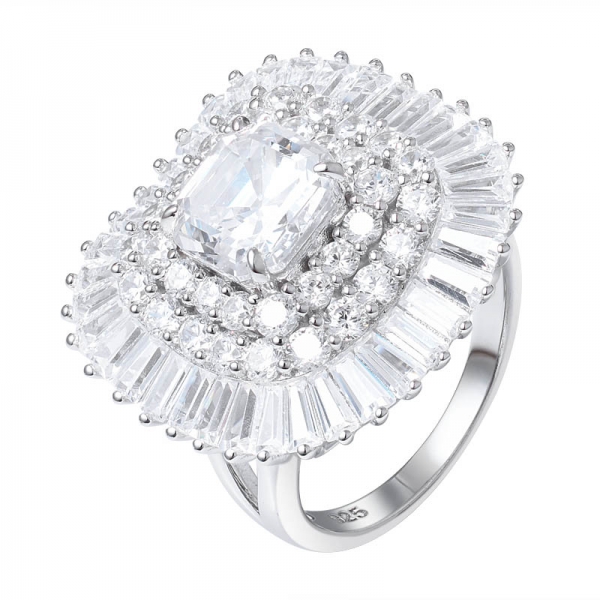 Antico Sterling 925 Argento Asscher Taglio Quadrato Bianco cz Fidanzamento con Diamante Anello di Cluster 