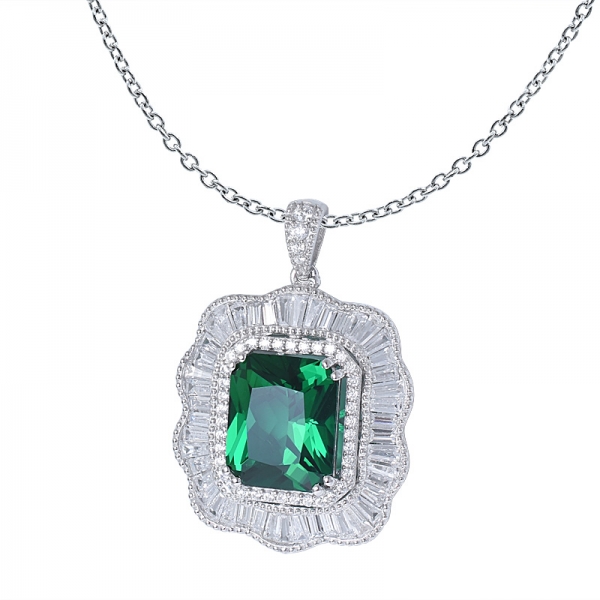8Ct Verde Smeraldo Sintetico Rettangolo a Forma di Sterling Silver Ciondolo Collana 