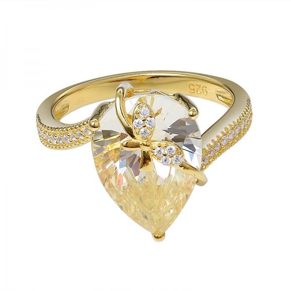 Di lusso da Donna in Argento 925 5Ct Pera Tagliata giallo diamante Anello di Nozze Set di Gioielli Regalo 