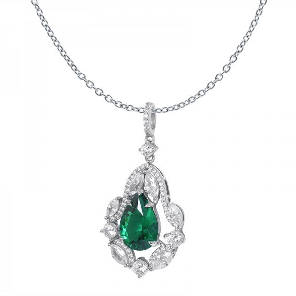 925 argento sterlina pera Taglio 5 carati Creato Smeraldo Ciondolo di Diamanti 