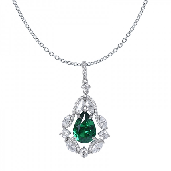 925 argento sterlina pera Taglio 5 carati Creato Smeraldo Ciondolo di Diamanti 