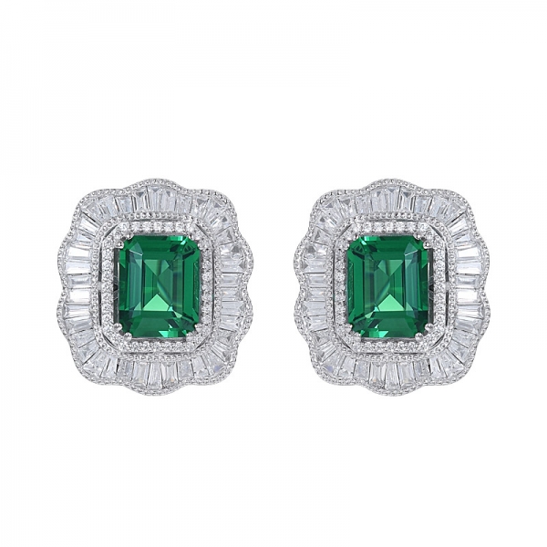 4Ct Verde Smeraldo Sintetico Rettangolo a Forma di orecchino dell'Argento Sterlina set di gioielli 