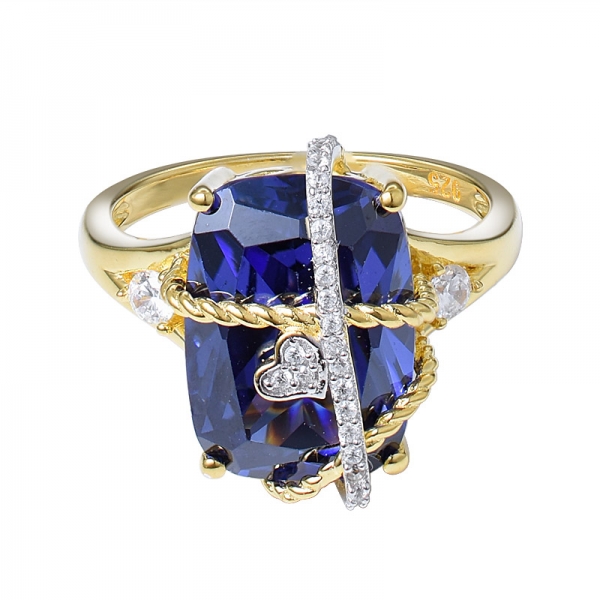 Moderno Pave Set di Anello di Fidanzamento con Diamante w/8 Carati Taglio Cuscino Blu Tanzanite di alta Qualità 