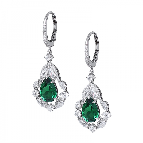 925 argento sterlina pera Taglio 3 carati Creato Smeraldo orecchino di Diamanti 