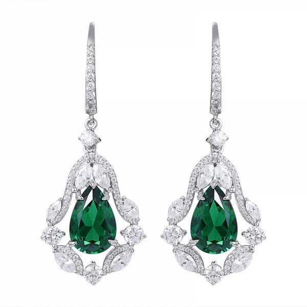 925 argento sterlina pera Taglio 3 carati Creato Smeraldo orecchino di Diamanti 