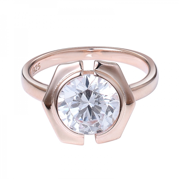 3 ct rotondo CZ Diamante 18K Oro rosa Placcato anello di fidanzamento set di gioielli 