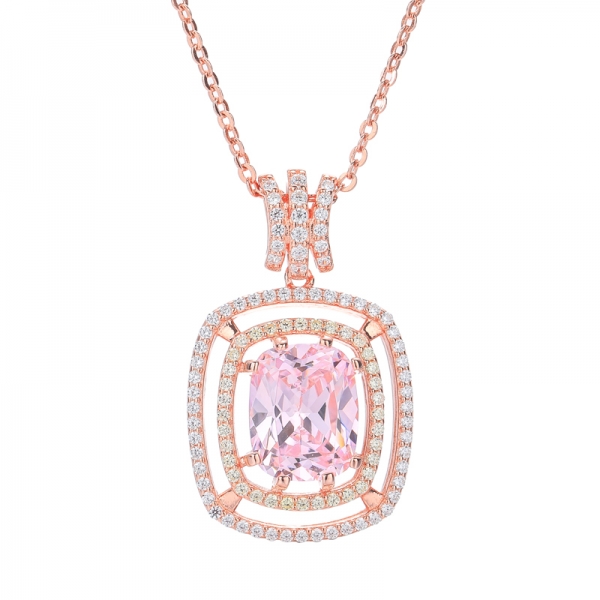 Fantasia Diamante Rosa Cubico Zircone Oro Rosa Placcatura Oltre Pendente Dell'Argento Sterlina 