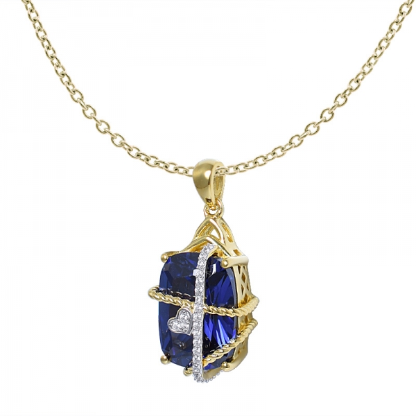 Moderno Pave Set di Fidanzamento con Diamante pendente w/8 Carati Taglio Cuscino Blu Tanzanite di alta Qualità 