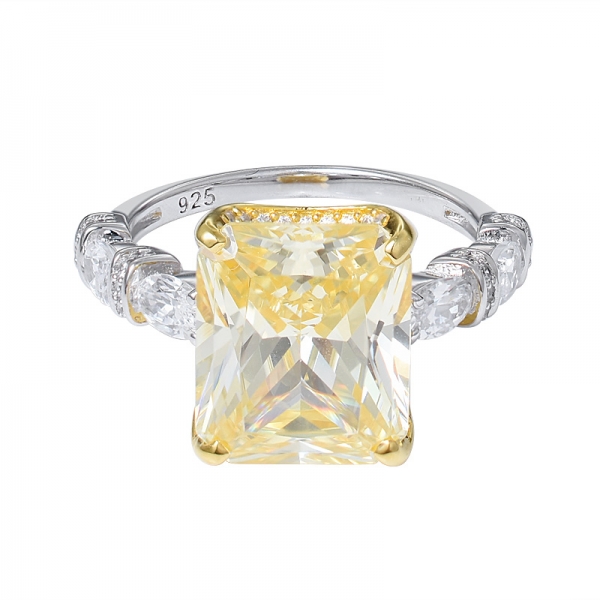  8ct diamante giallo taglio princess Simulant rodio su anello in argento 