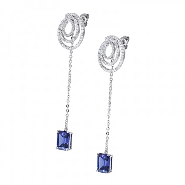 orecchini pendenti in argento sterling con tanzanite blu e rodio 
