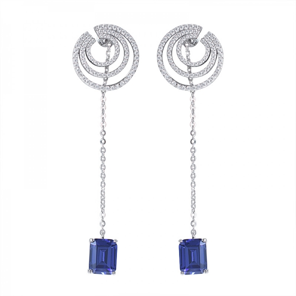 orecchini pendenti in argento sterling con tanzanite blu e rodio 