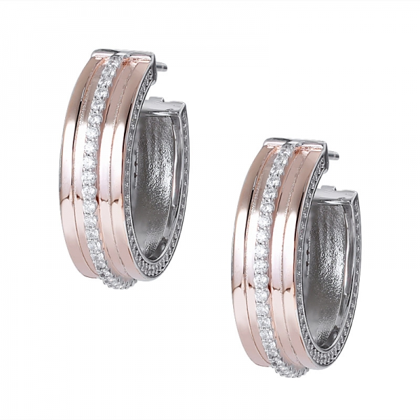 nuovo design placcato oro rosa CZ  925 argento sterling Huggie orecchini circolari 