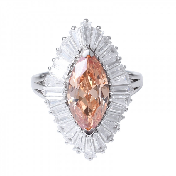 diamante champagne cz set di gioielli con anello di fidanzamento aureola con design centrale 