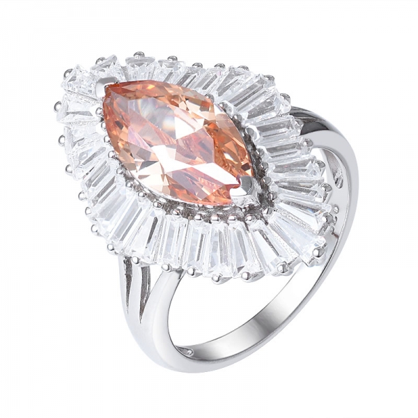 diamante champagne cz set di gioielli con anello di fidanzamento aureola con design centrale 