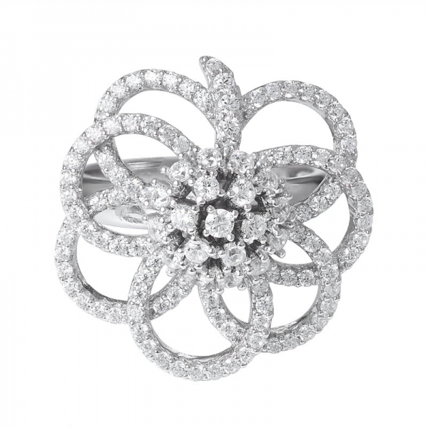 popolare CZ anelli di fasce a forma di fiore con pietre preziose di zirconi cubici 
