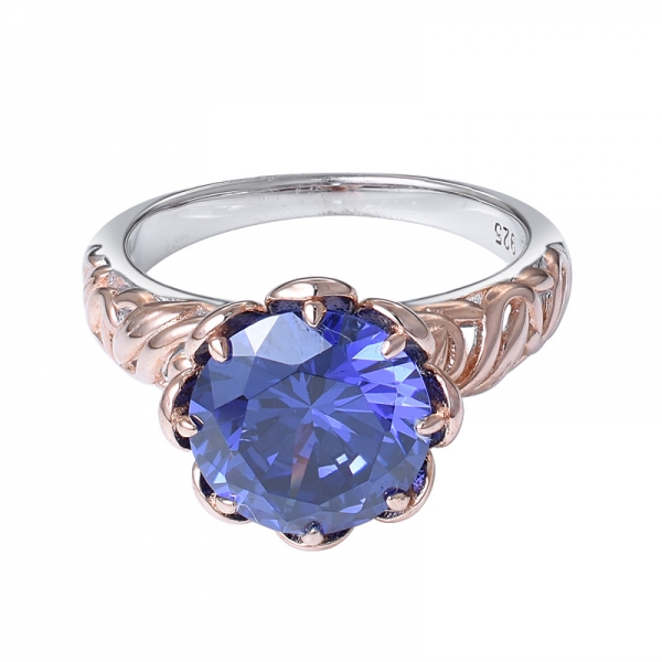  925 argento sterling 3,5 ct tondo creato blu Tanzanite  e anello di fidanzamento con diamante bianco 