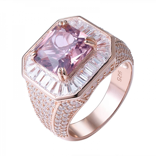 argento 925 oro rosa taglio quadrato morganite Cz anello di fidanzamento con alone di diamanti 