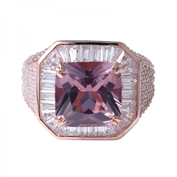 argento 925 oro rosa taglio quadrato morganite Cz anello di fidanzamento con alone di diamanti 