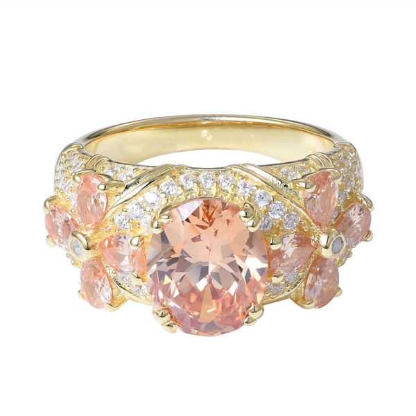 splendido anello tiara CZ classico con taglio ovale champagne cubic zirconia CZ enorme 