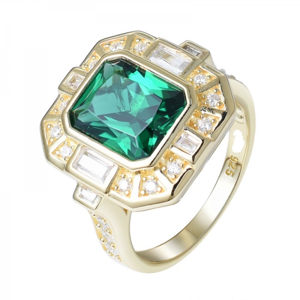 creato verde smeraldo placcato oro su anello in argento sterling 