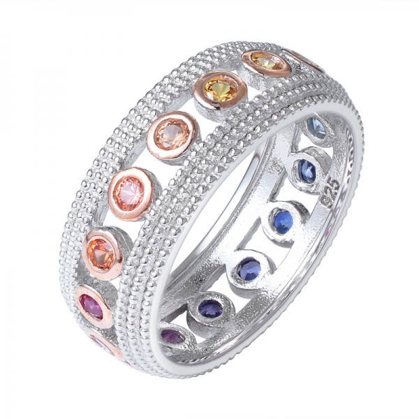 anello di eternità a taglio rotondo con pietra preziosa color zaffiro color arcobaleno 