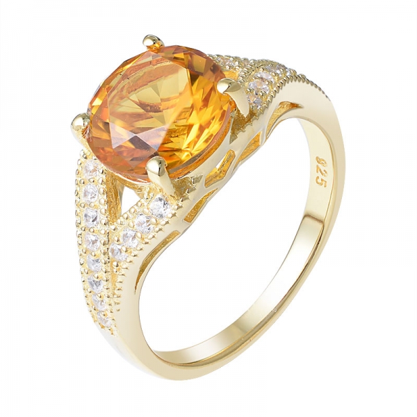 anello in oro arancione cz da 3,0 ct a taglio rotondo su argento 