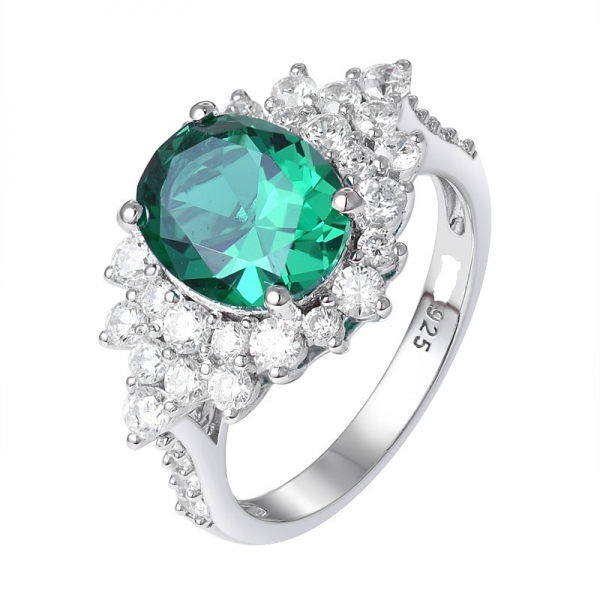 laboratorio ha creato rodio taglio ovale verde smeraldo su anello in argento 3.0ctw  