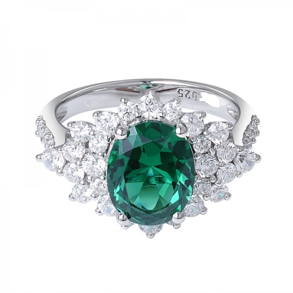 laboratorio ha creato rodio taglio ovale verde smeraldo su anello in argento 3.0ctw  