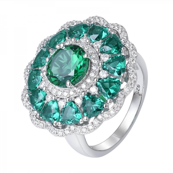 2 ctw lab ha creato un anello in argento sterling con rodio a taglio rotondo verde smeraldo 