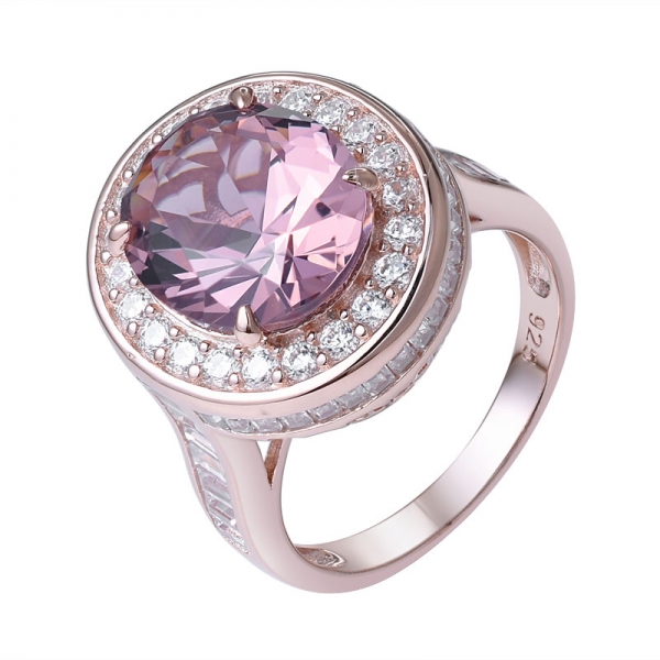 anello di lusso in oro rosa con gemme di zirconi e morganite rosa ovale di lusso 
