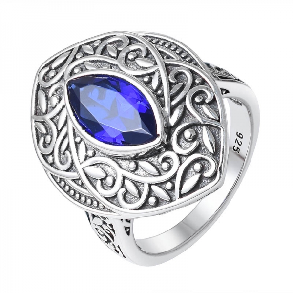 marquises taglio blu zaffiro placcato nero 925 fornitore di anelli di gioielli in argento 