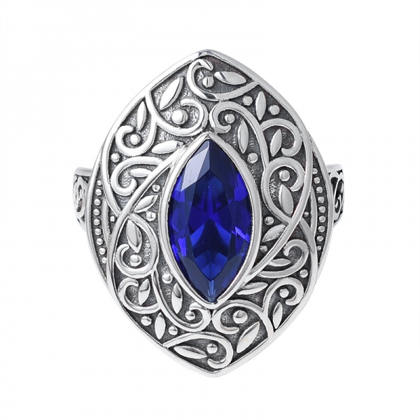 marquises taglio blu zaffiro placcato nero 925 fornitore di anelli di gioielli in argento 