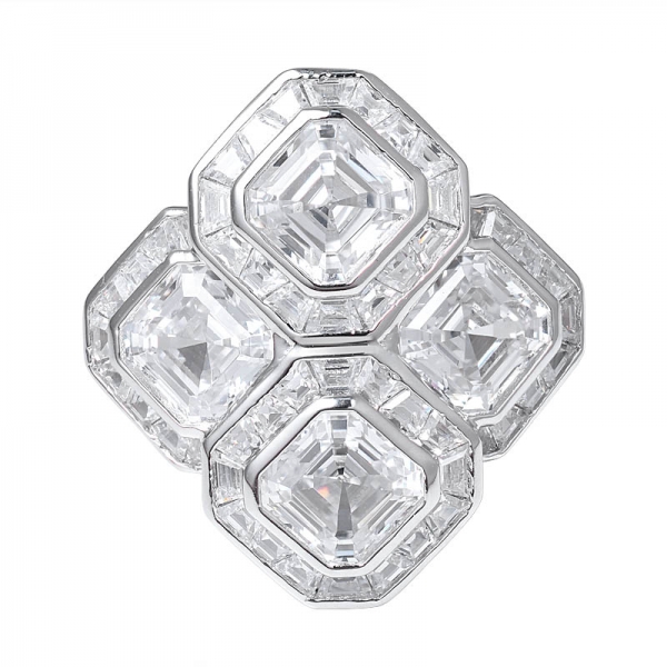 anello con taglio Asscher in argento sterling e zirconi colorati 18 carati 