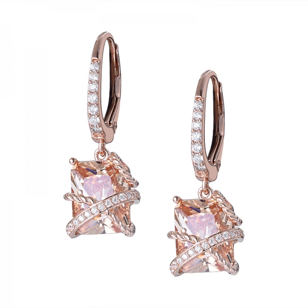 orecchini in oro rosa 18 carati con zirconi bianchi e champagne su argento sterling 