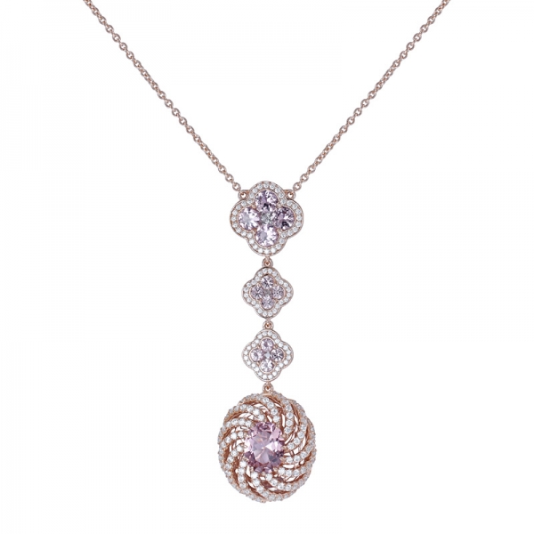 morganite simulata Rose - Tone collana pendente regale in argento sterling 